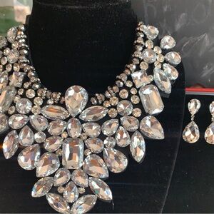 Elegant Silver Crystal Statement Necklace and Earrings Set